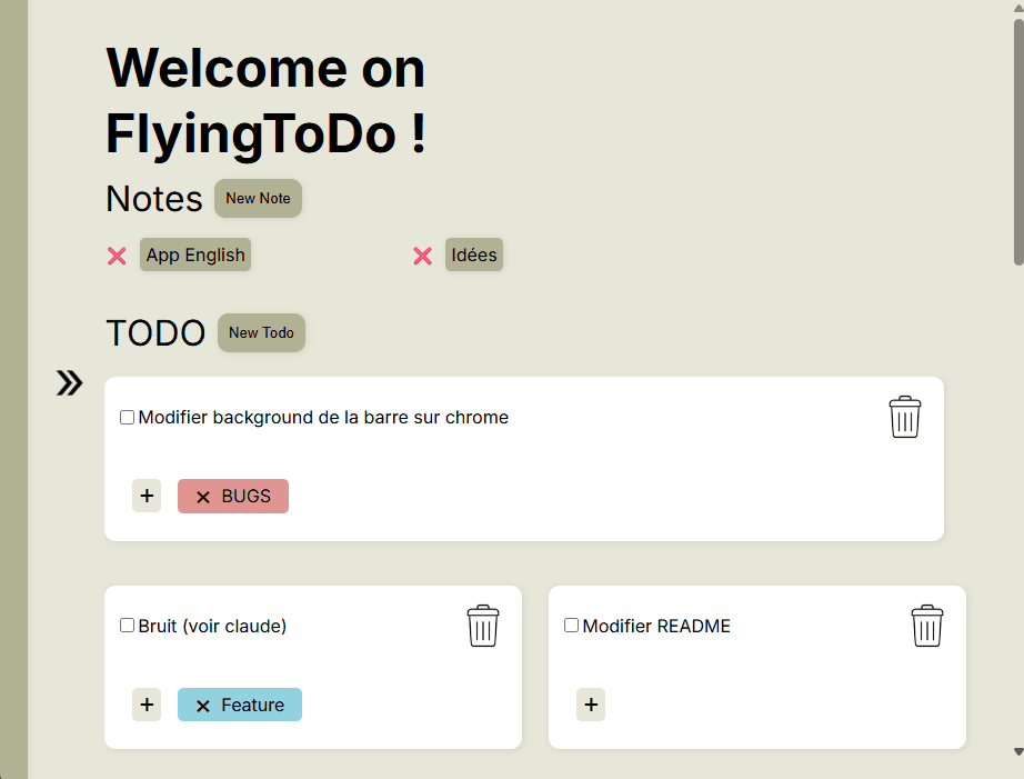 Page d'accueil de l'application FlyingTodo